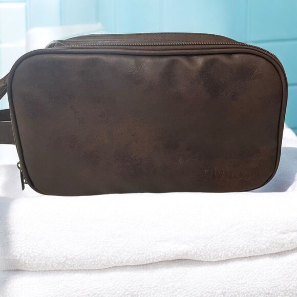 Elviros PU Leather Travel Toiletry Bag Multi-Compartment Zipper Closure Grooming - Picture 1 of 10